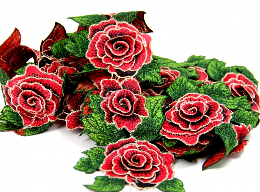 КРУЖЕВО 3D РЗ-1 розы красный/черный